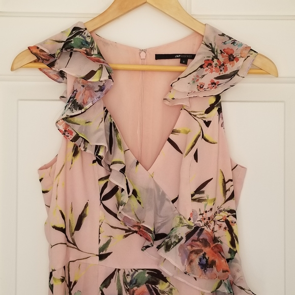 JAY GODFAREY Floral Print Sleeveless V-Neck Tiered Ruffle Trim Gown - Picture 4 of 14